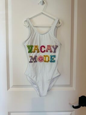 Lola + the boys White Sequin "Vacay Mode" One-Piece Swimsuit